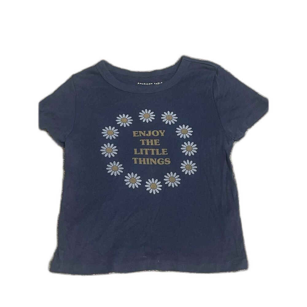 American Eagle blue Enjoy The Little Things short sleeve cropped baby tee M